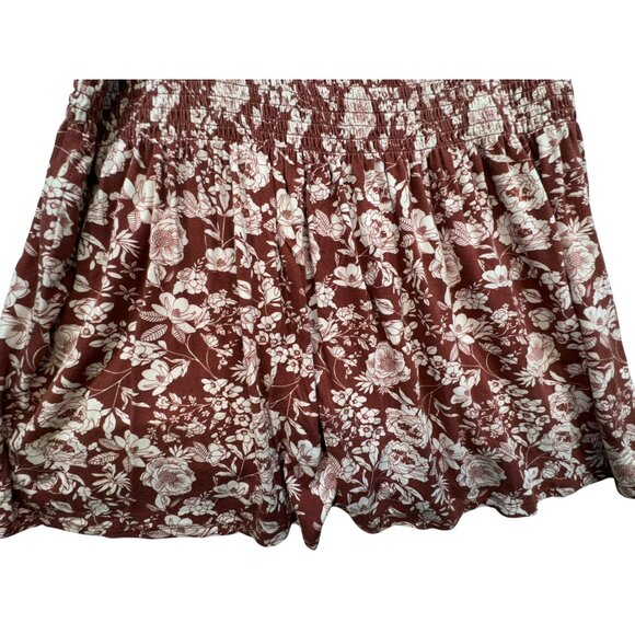 Mason & Belle Womens Smocked Babydoll Top XL Short Flutter Sleeves Burgundy & Cr - Picture 9 of 10